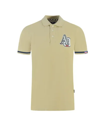 Aquascutum Mens AQ 1851 Embroidered Tipped Beige Polo Shirt