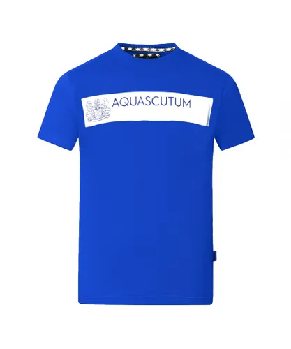 Aquascutum Mens Block Brand Logo Blue T-Shirt Cotton