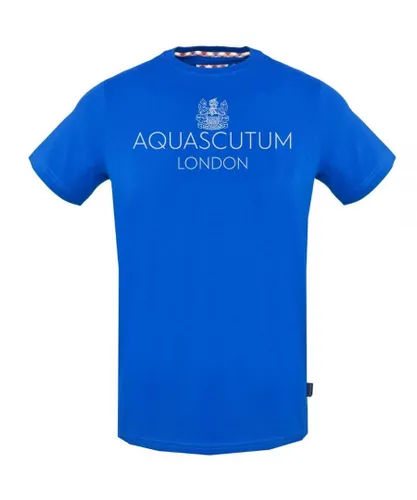 Aquascutum Mens Bold London Logo Blue T-Shirt Cotton
