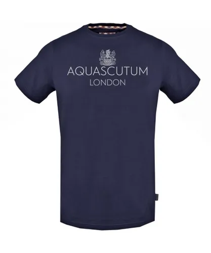 Aquascutum Mens Bold London Logo Navy T-Shirt - Blue Cotton