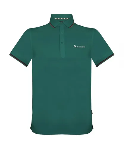 Aquascutum Mens Brand Logo Green Polo Shirt Cotton