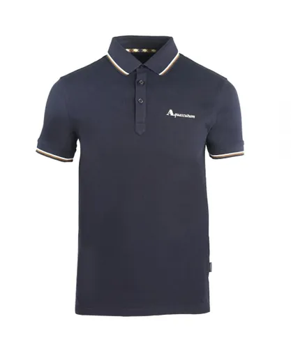 Aquascutum Mens Brand Logo Navy Polo Shirt Cotton