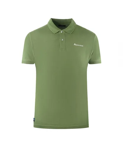 Aquascutum Mens Brand Logo Plain Army Green Polo Shirt