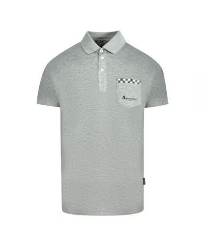 Aquascutum Mens Check Pocket Grey Polo Shirt Cotton