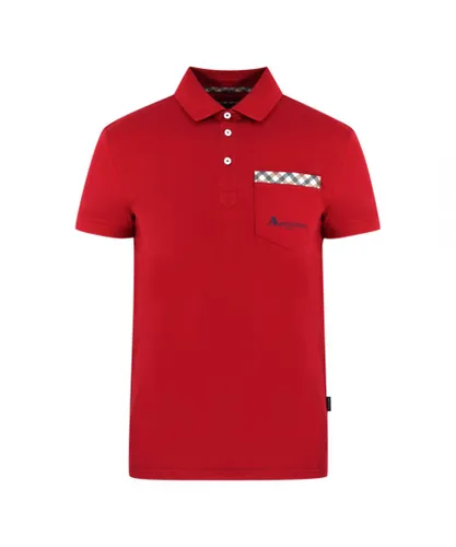 Aquascutum Mens Check Pocket Red Polo Shirt Cotton