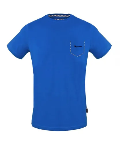 Aquascutum Mens Check Pocket Trim Blue T-Shirt Cotton