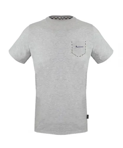 Aquascutum Mens Check Pocket Trim Grey T-Shirt Cotton