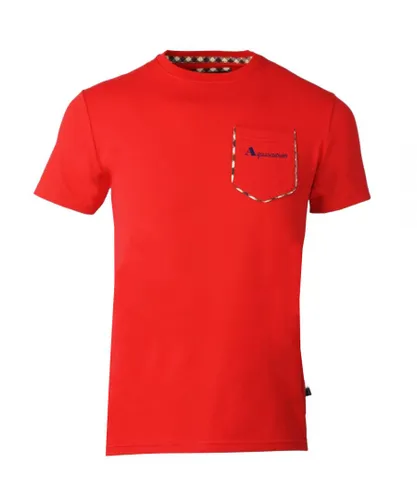 Aquascutum Mens Check Pocket Trim Red T-Shirt Cotton
