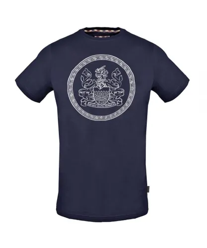 Aquascutum Mens Circle Aldis Logo Navy Blue T-Shirt Cotton