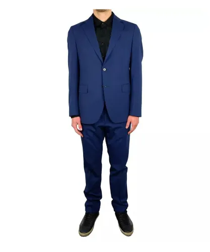 Aquascutum Mens Classic Wool Suit with 2-Button Closure - Blue