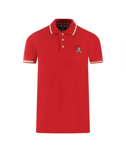 Aquascutum Mens Embossed A Tipped Red Polo Shirt