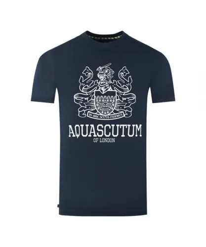 Aquascutum Mens Large Bold London Aldis Brand Logo Navy Blue T-Shirt
