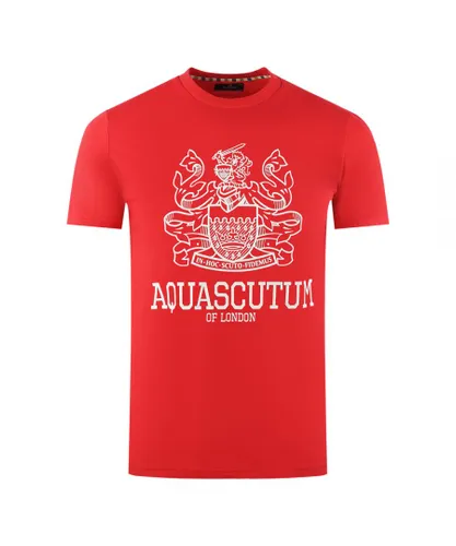 Aquascutum Mens Large Bold London Aldis Brand Logo Red T-Shirt
