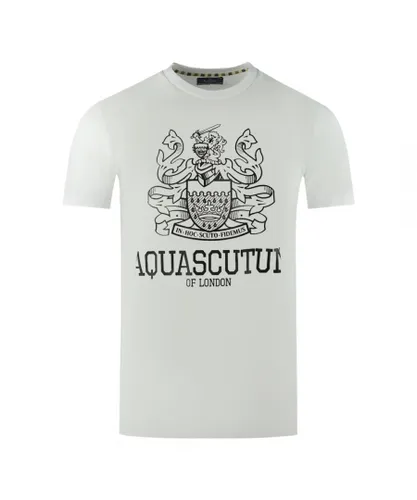 Aquascutum Mens Large Bold London Aldis Brand Logo White T-Shirt