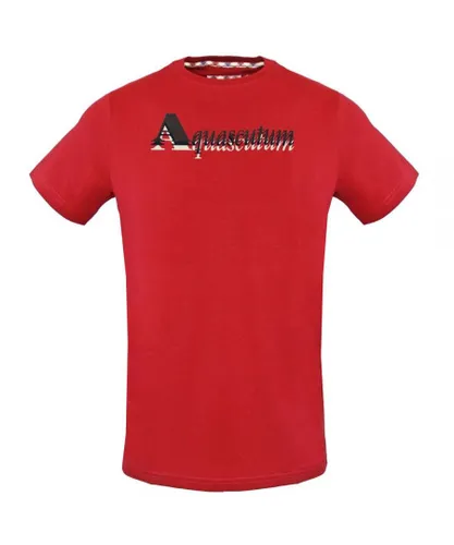 Aquascutum Mens Layered Logo Red T-Shirt Cotton
