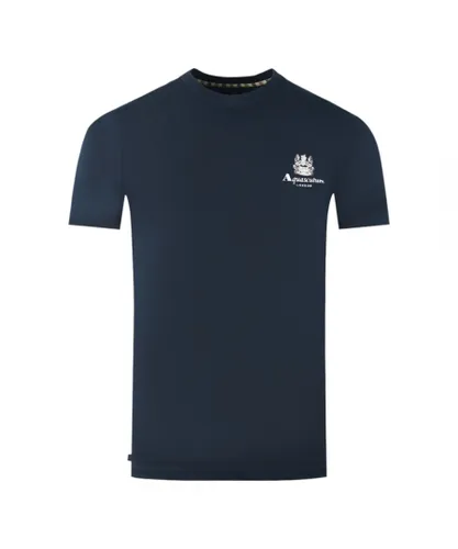 Aquascutum Mens London Aldis Brand Logo On Chest Navy Blue T-Shirt