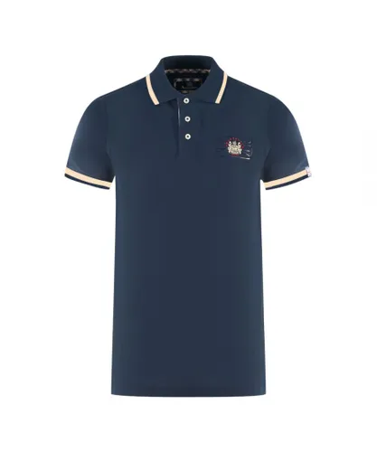 Aquascutum Mens London Union Jack Navy Blue Polo Shirt Cotton
