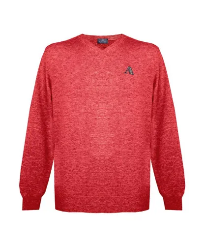 Aquascutum Mens Long Sleeved/V-Neck Knitwear Jumper with Logo in Bright Red Cotton