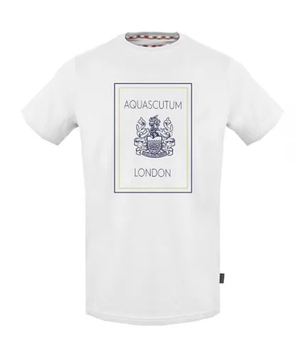 Aquascutum Mens Navy London Logo White T-Shirt Cotton