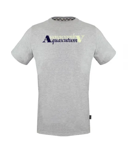 Aquascutum Mens Reflection Logo Grey T-Shirt Cotton