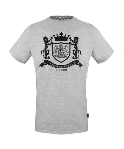 Aquascutum Mens Royal Logo Grey T-Shirt Cotton