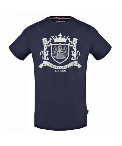 Aquascutum Mens Royal Logo Navy Blue T-Shirt Cotton