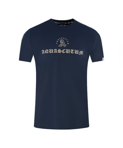 Aquascutum Mens Script Logo Navy Blue T-Shirt