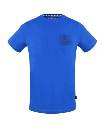 Aquascutum Mens Stitched Aldis Logo Blue T-Shirt Cotton