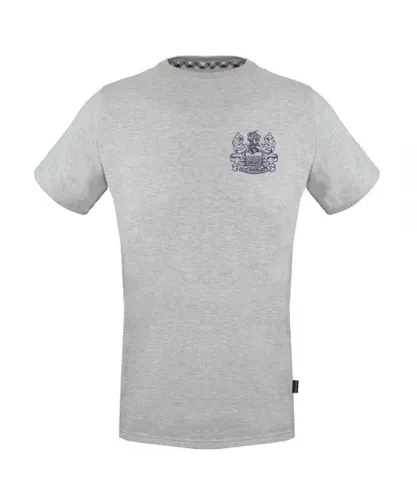 Aquascutum Mens Stitched Aldis Logo Grey T-Shirt Cotton