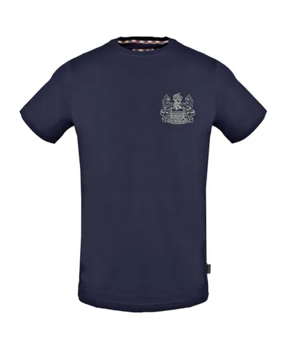 Aquascutum Mens Stitched Aldis Logo Navy Blue T-Shirt Cotton