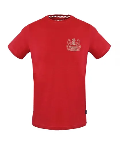 Aquascutum Mens Stitched Aldis Logo Red T-Shirt Cotton