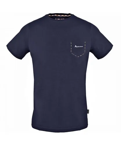 Aquascutum Mens T-Shirt in Navy - Blue Cotton