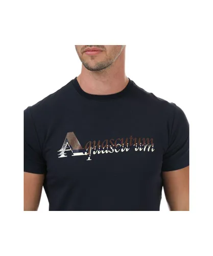 Aquascutum Mens T-Shirt in Navy Cotton