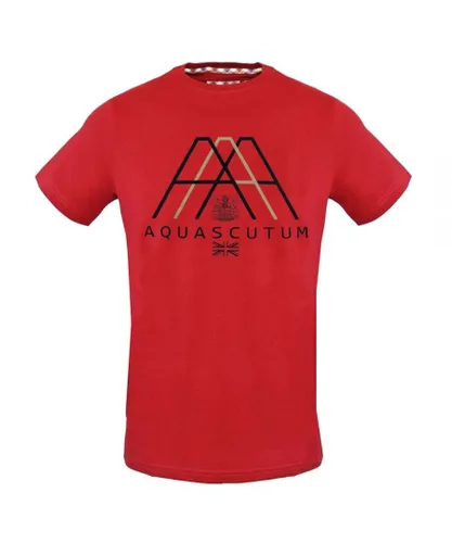 Aquascutum Mens Triple A Logo Red T-Shirt Cotton