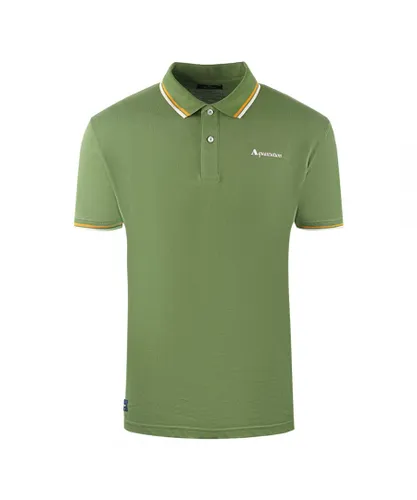 Aquascutum Mens Twin Tipped Collar Brand Logo Army Green Polo Shirt