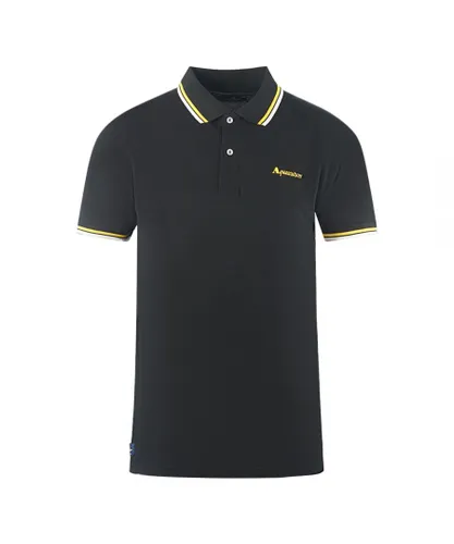 Aquascutum Mens Twin Tipped Collar Brand Logo Black Polo Shirt