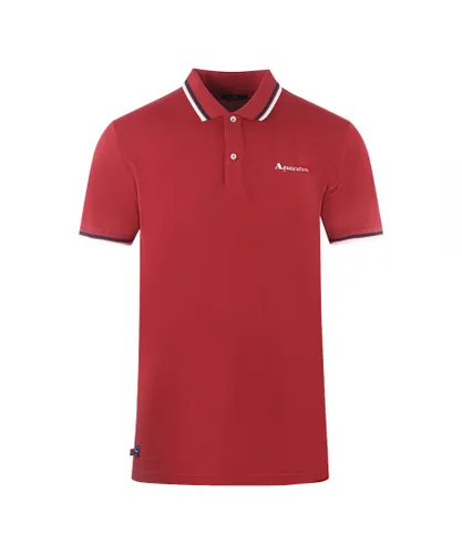 Aquascutum Mens Twin Tipped Collar Brand Logo Bordeaux Red Polo Shirt