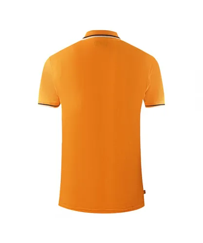 Aquascutum Mens Twin Tipped Collar Brand Logo Orange Polo Shirt