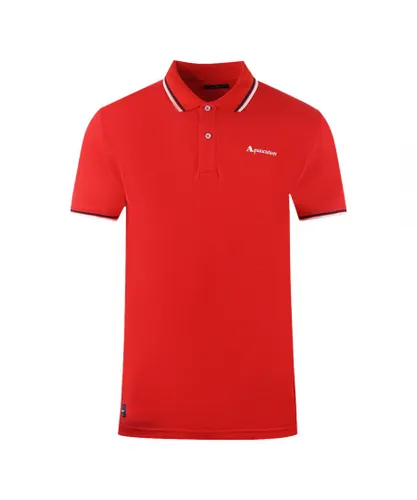 Aquascutum Mens Twin Tipped Collar Brand Logo Red Polo Shirt