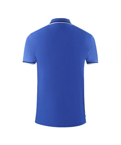 Aquascutum Mens Twin Tipped Collar Brand Logo Royal Blue Polo Shirt