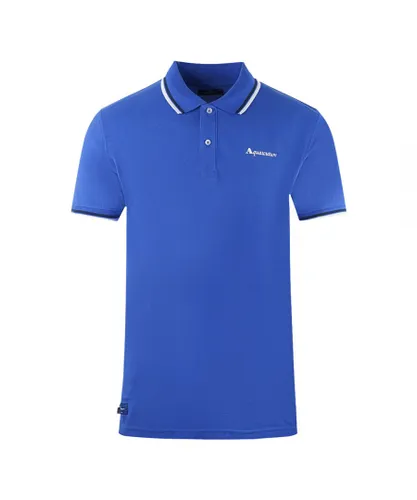 Aquascutum Mens Twin Tipped Collar Brand Logo Royal Blue Polo Shirt