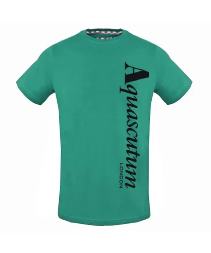 Aquascutum Mens Vertical Logo Green T-Shirt Cotton