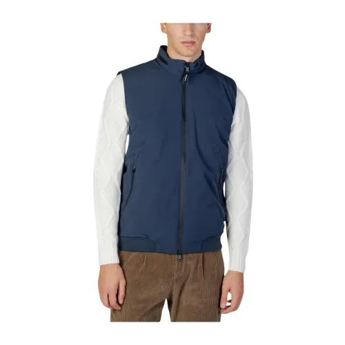 Aquascutum , Sleeveless Active Vest with Concealed Hood ,Blue male, Sizes: