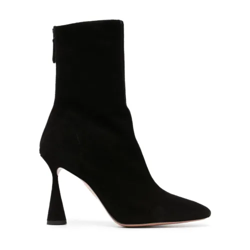 Aquazzura , 100mm Pointed Suede Ankle Boots ,Black female, Sizes: