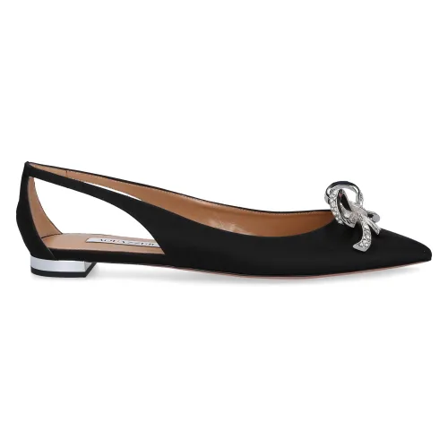 Aquazzura , Babe Flat Satin Bridal Shoes ,Black female, Sizes: