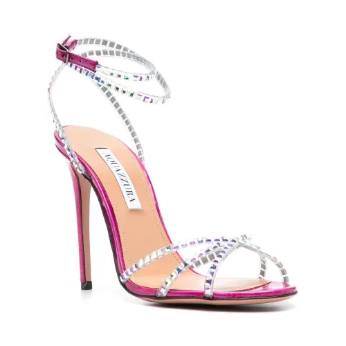Aquazzura , Crystal-Embellished Transparent PVC Sandals ,Pink female, Sizes: