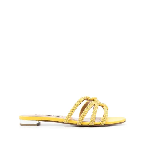 Aquazzura , Moondust Embellished Flat Sandals ,Yellow female, Sizes: