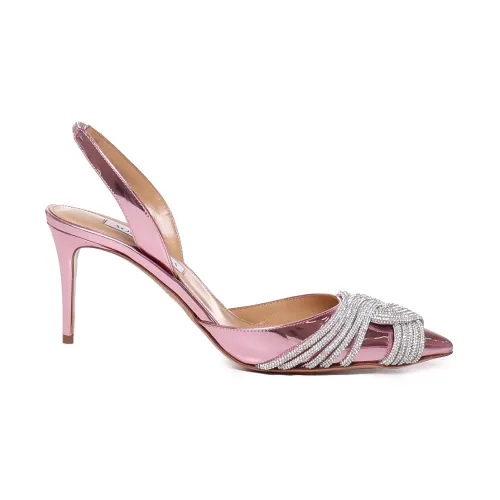 Aquazzura , Pink Jeweled Slingback Heels ,Pink female, Sizes: