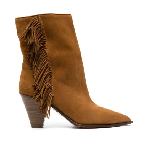 Aquazzura , Suede Fringed T7 Boots ,Brown female, Sizes: