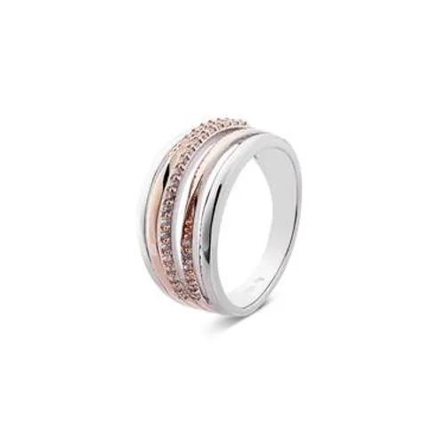 Argento Rose Gold & Silver Twisted Band Ring - 54